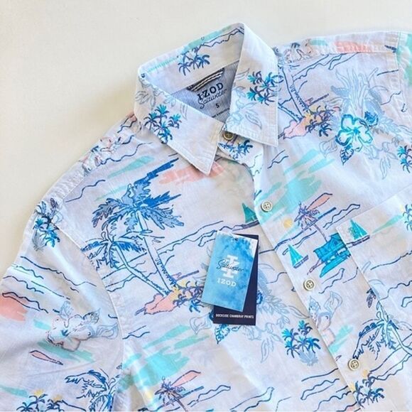IZOD Chambray SS Button-Down Shirt - Picture 1 of 10